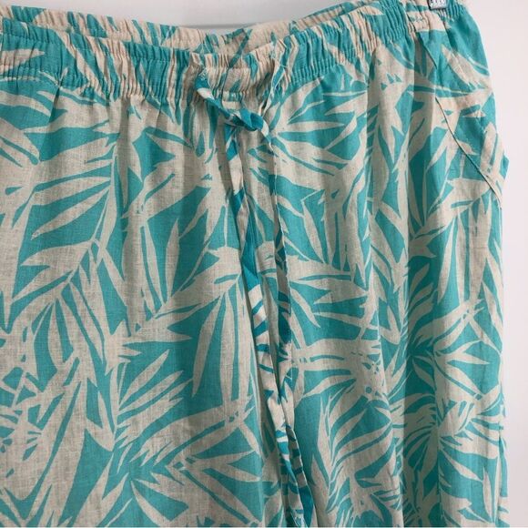 Vtg Cathy Daniels 100% Linen Pants Womens XL Cropped Pull On Leaf Print Pockets - Picture 4 of 13